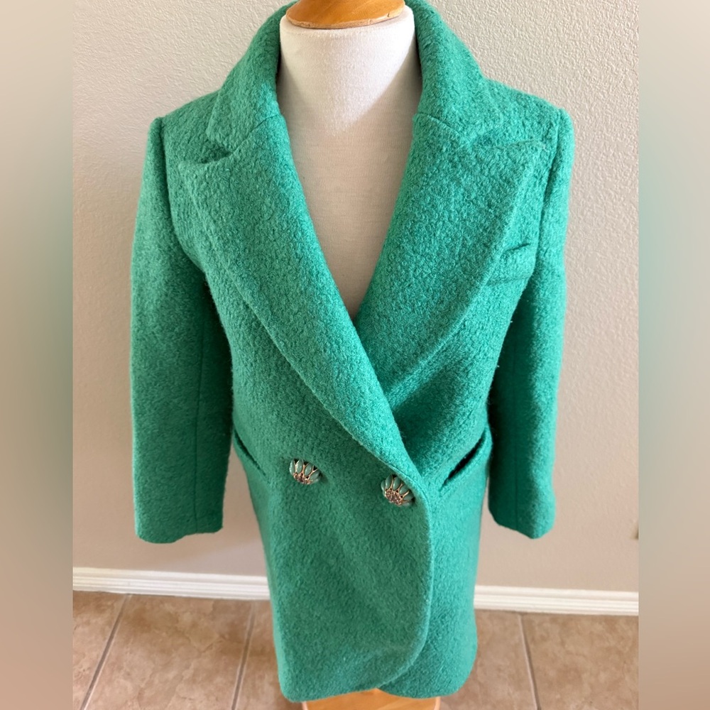 Beautiful Vintage Boucle Knit COAT SZ M Fabulous Buttons Kelly Green Gorgeous! - Picture 3 of 15
